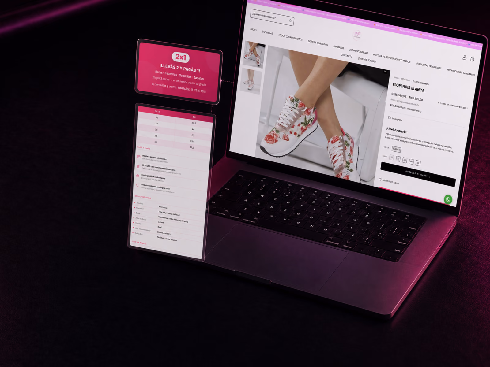 Una ficha de producto con el bloque de promoción embebido, junto al catálogo de la tienda